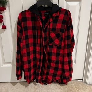 Risen buffalo plaid shacket with hood